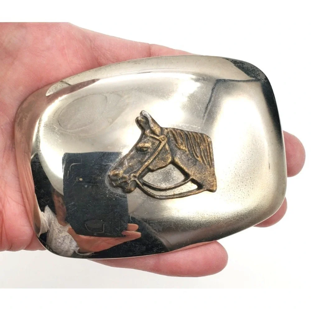 Vintage‎ Horse Head Equestrian Silver Tone Belt Buckle